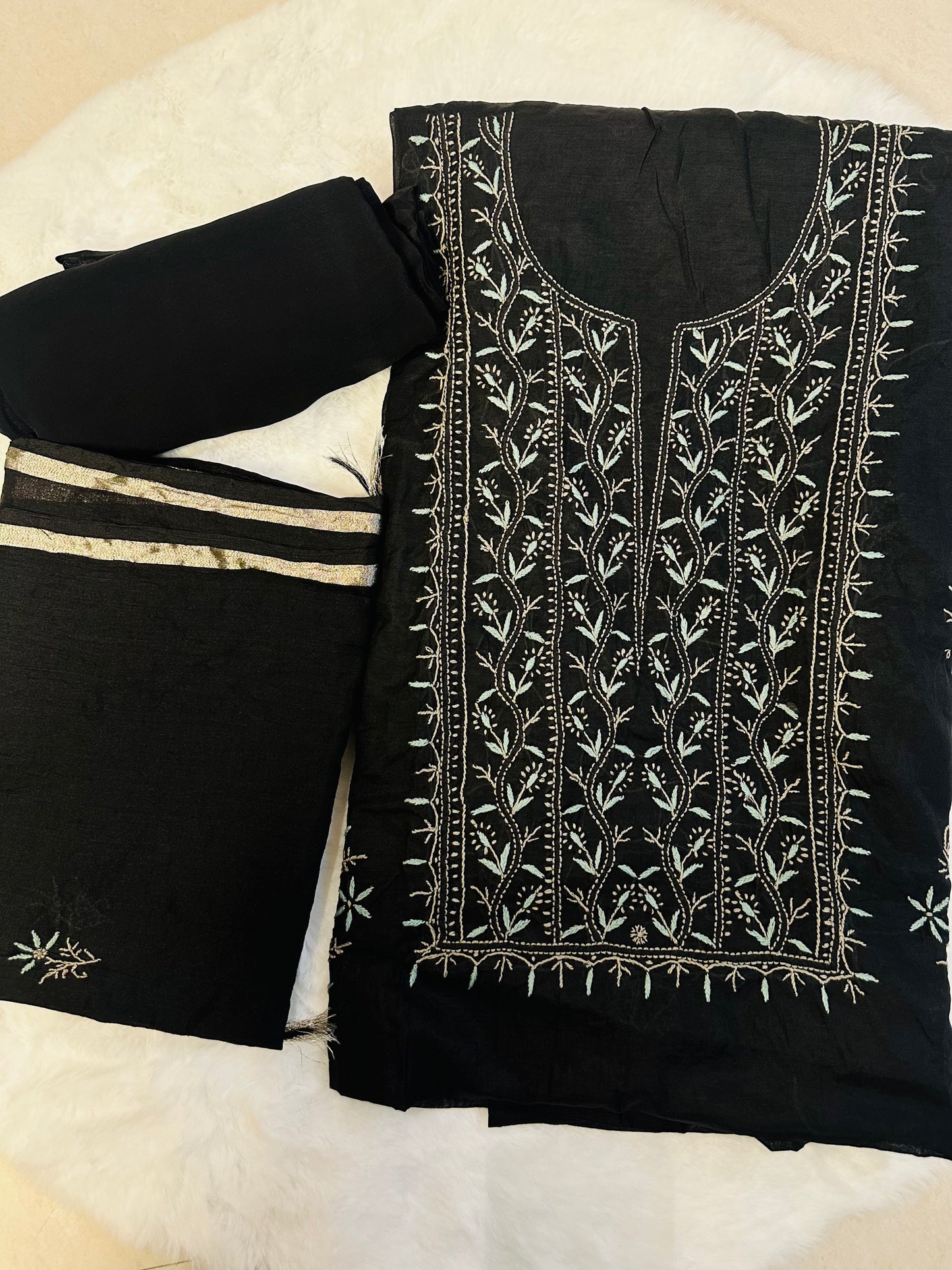 Mul chanderi 3-piece straight suit