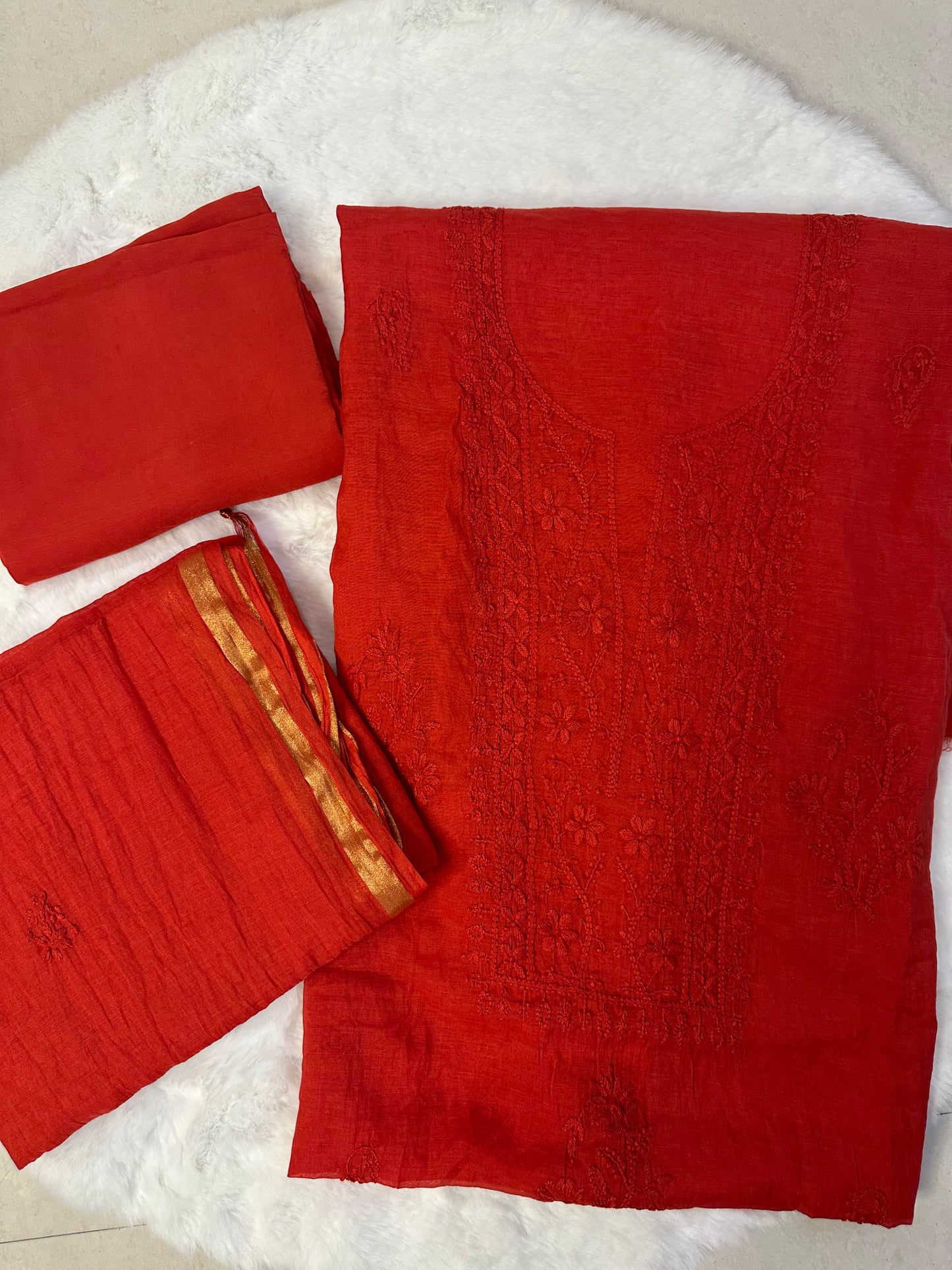 Mul chanderi 3-piece straight suit