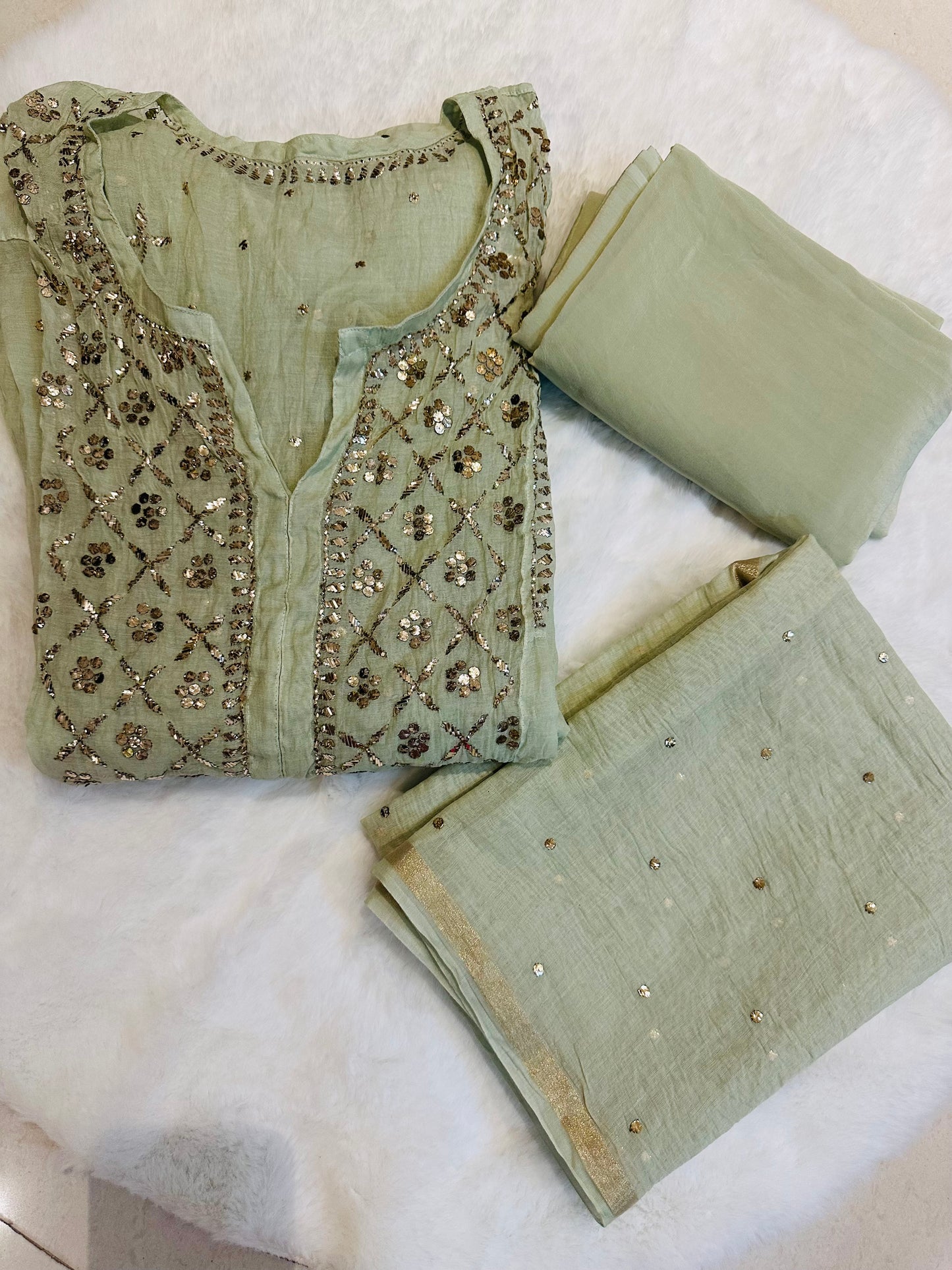 Mul chanderi 3-piece A-line suit