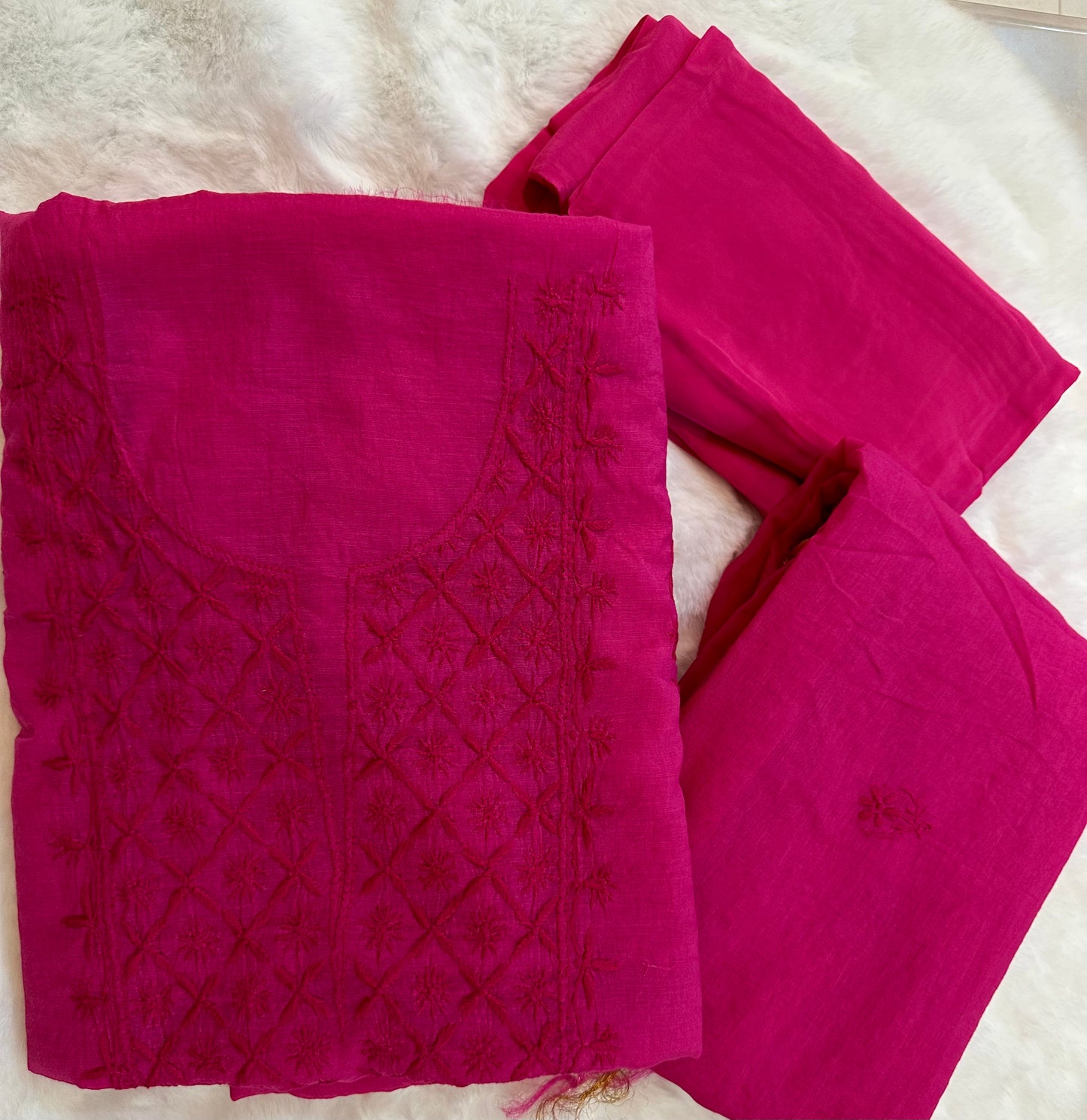 Mul chanderi chikankari 3-piece straight suit