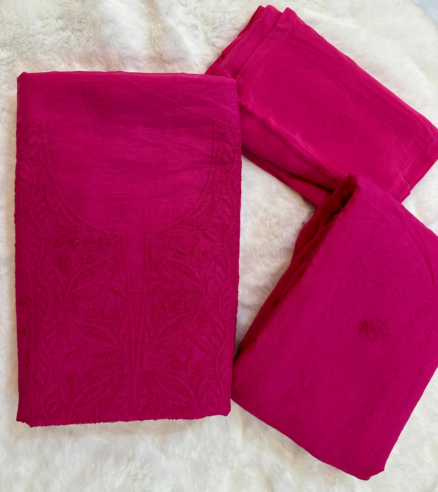 Mul chanderi chikankari 3-piece straight suit