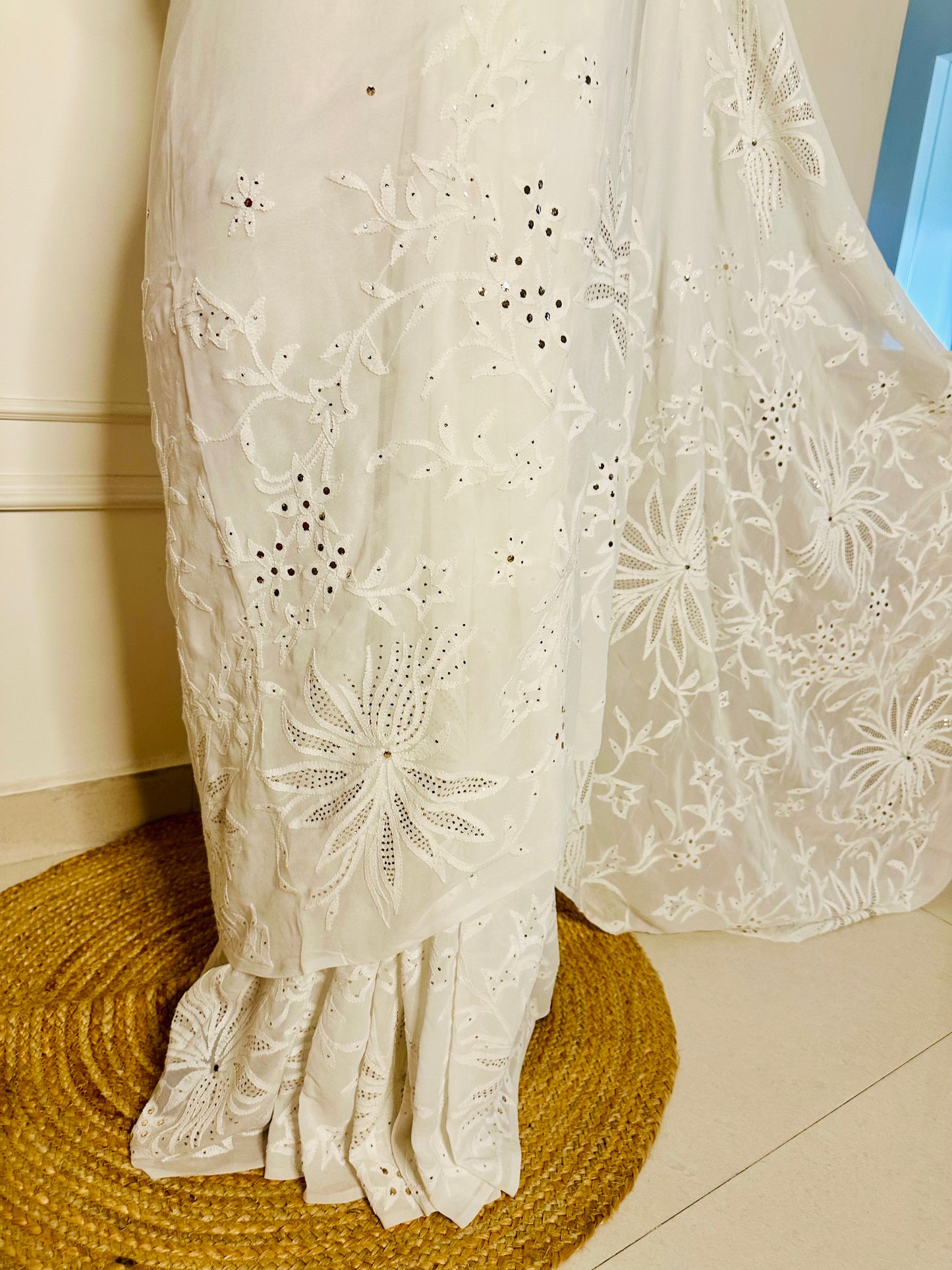 Chikankari mukaish work saree