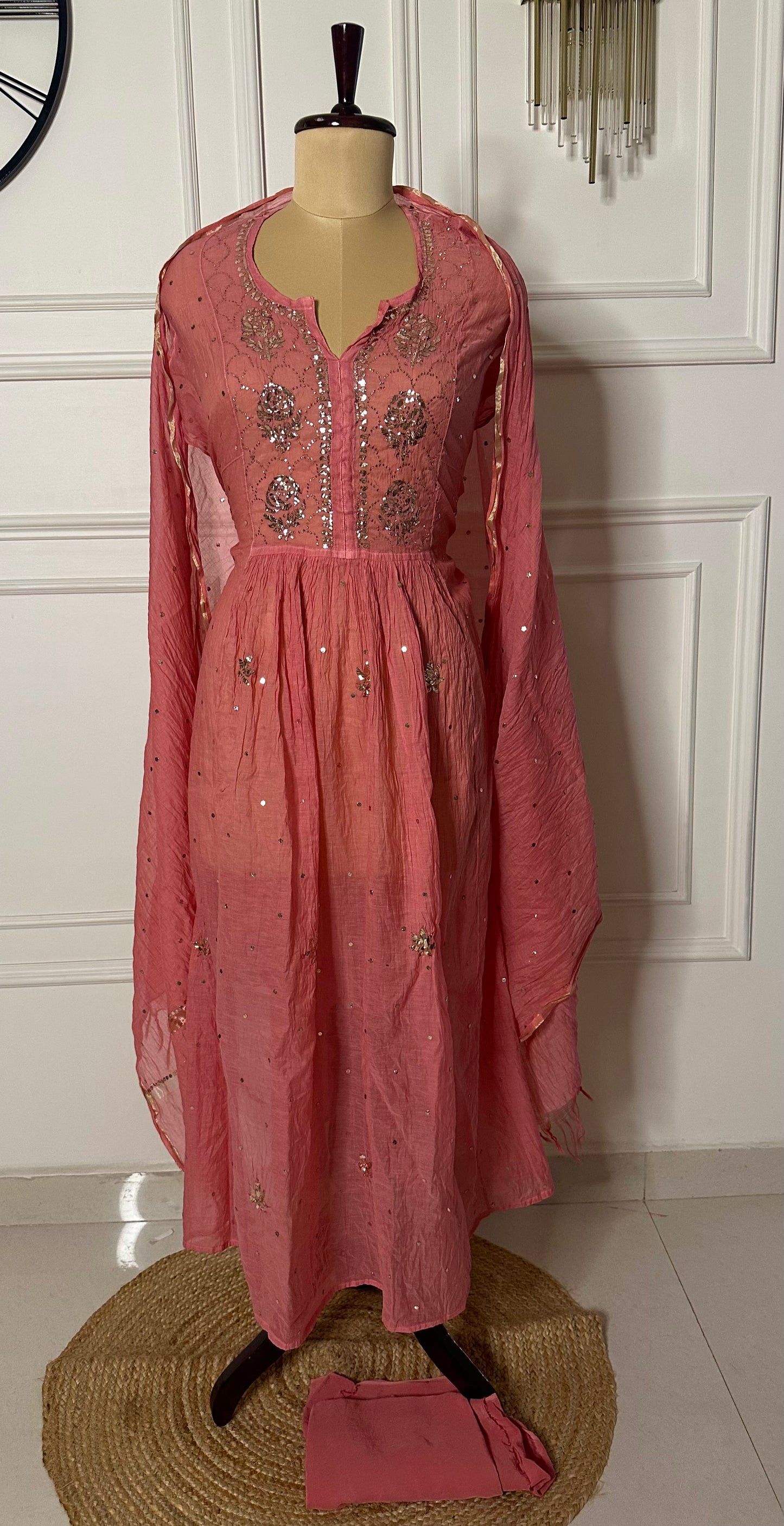 Mul chanderi A-line suit