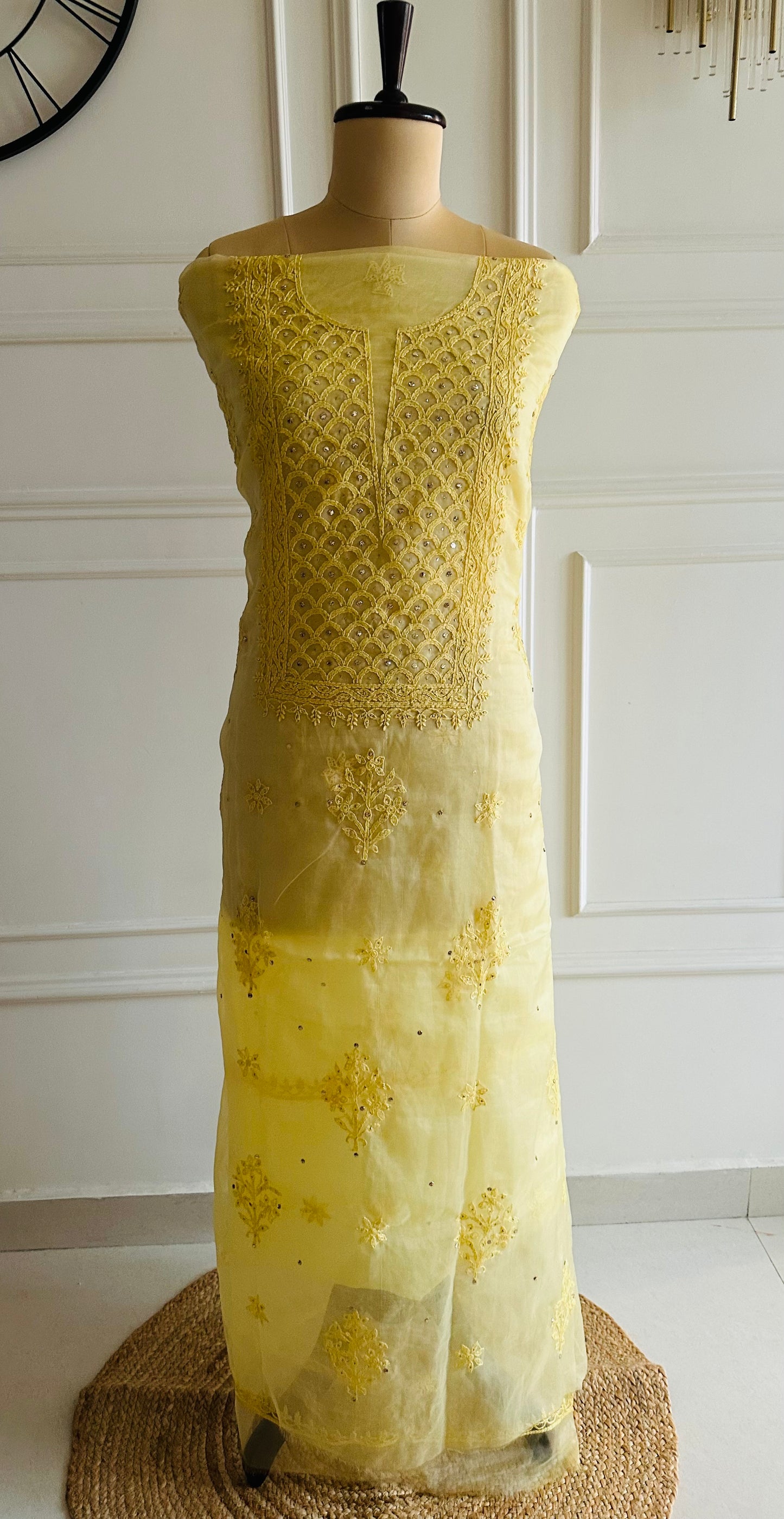 Chikankari mukaish work organza suit