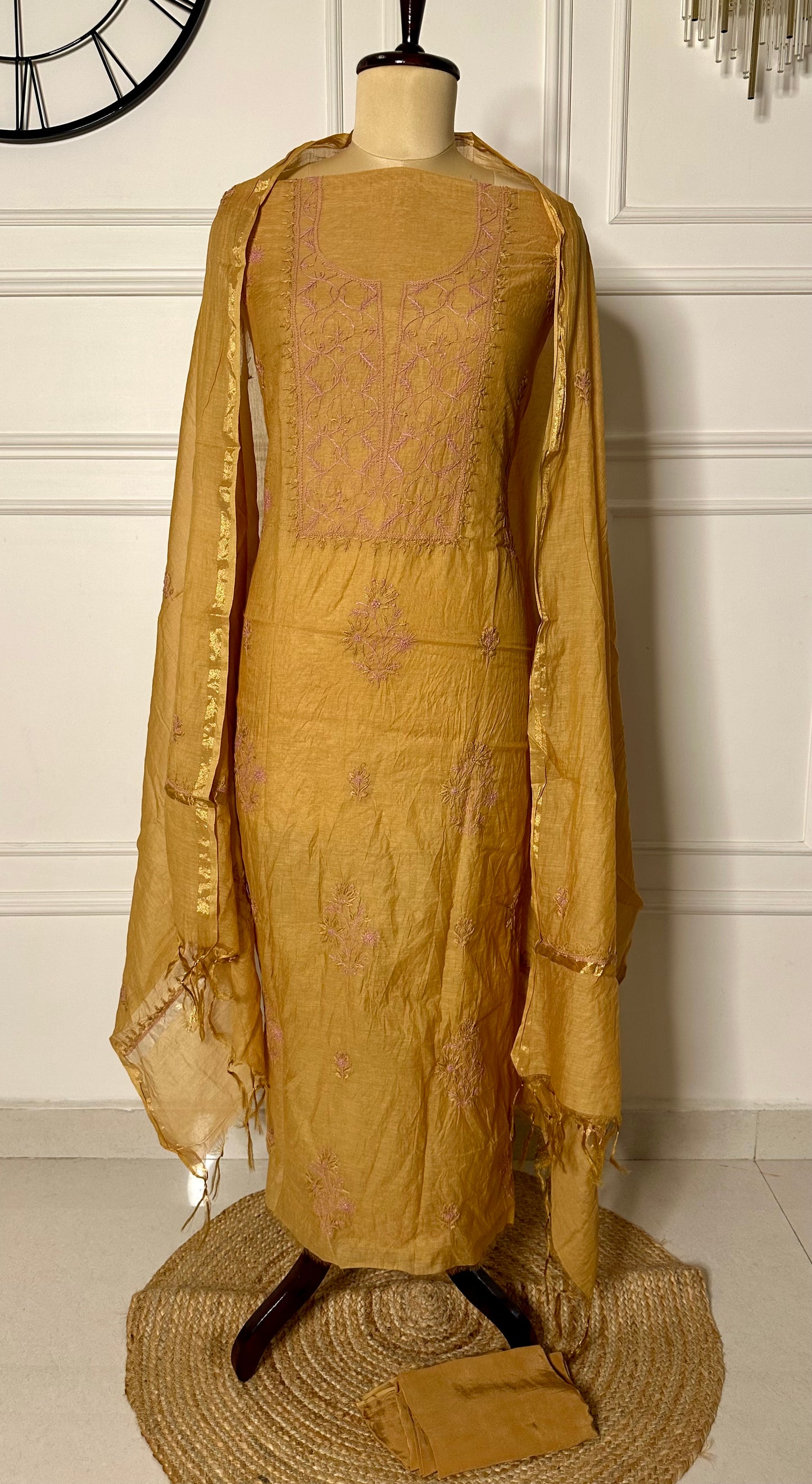 Mul chanderi chikankari straight suit