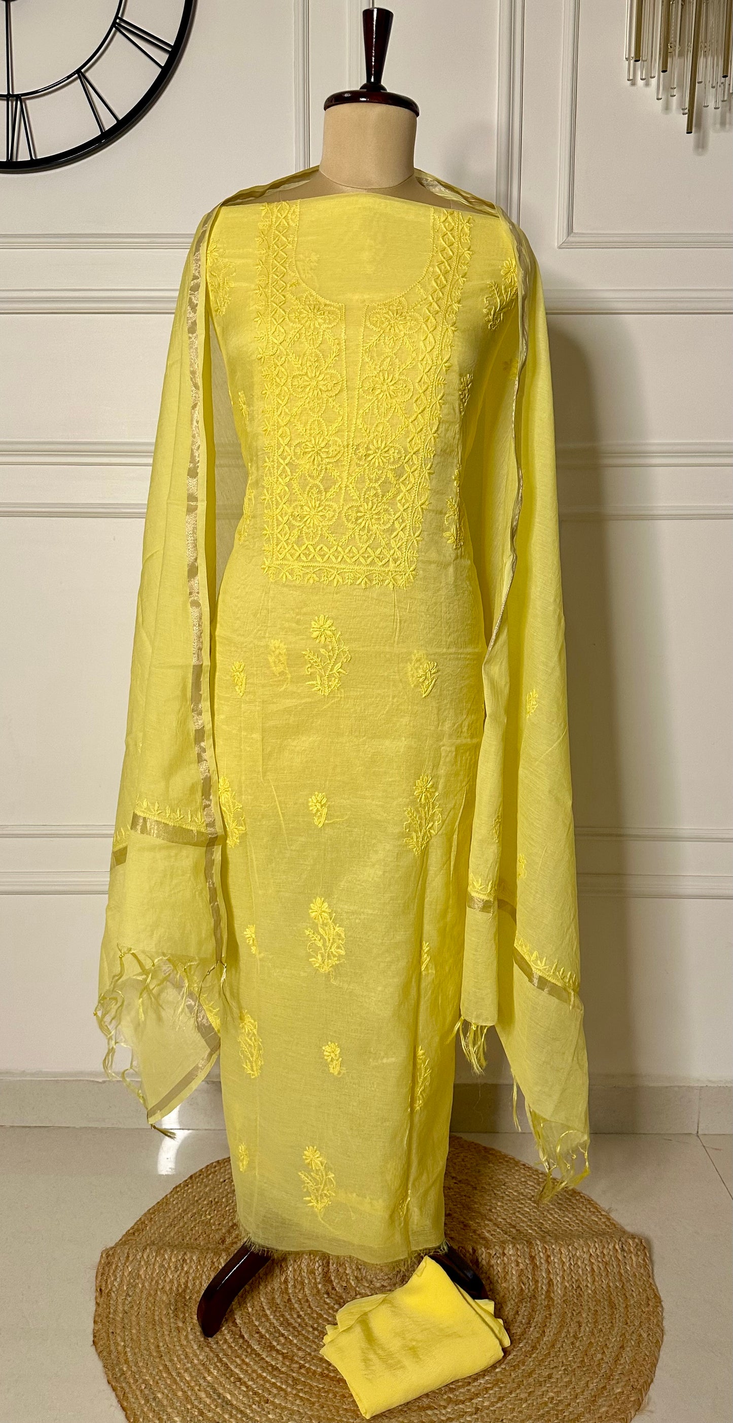 Mul chanderi chikankari straight suit