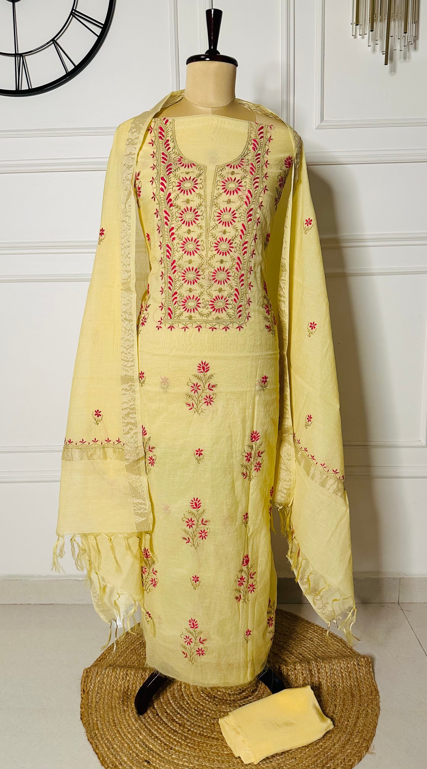 Mul chanderi chikankari straight suit