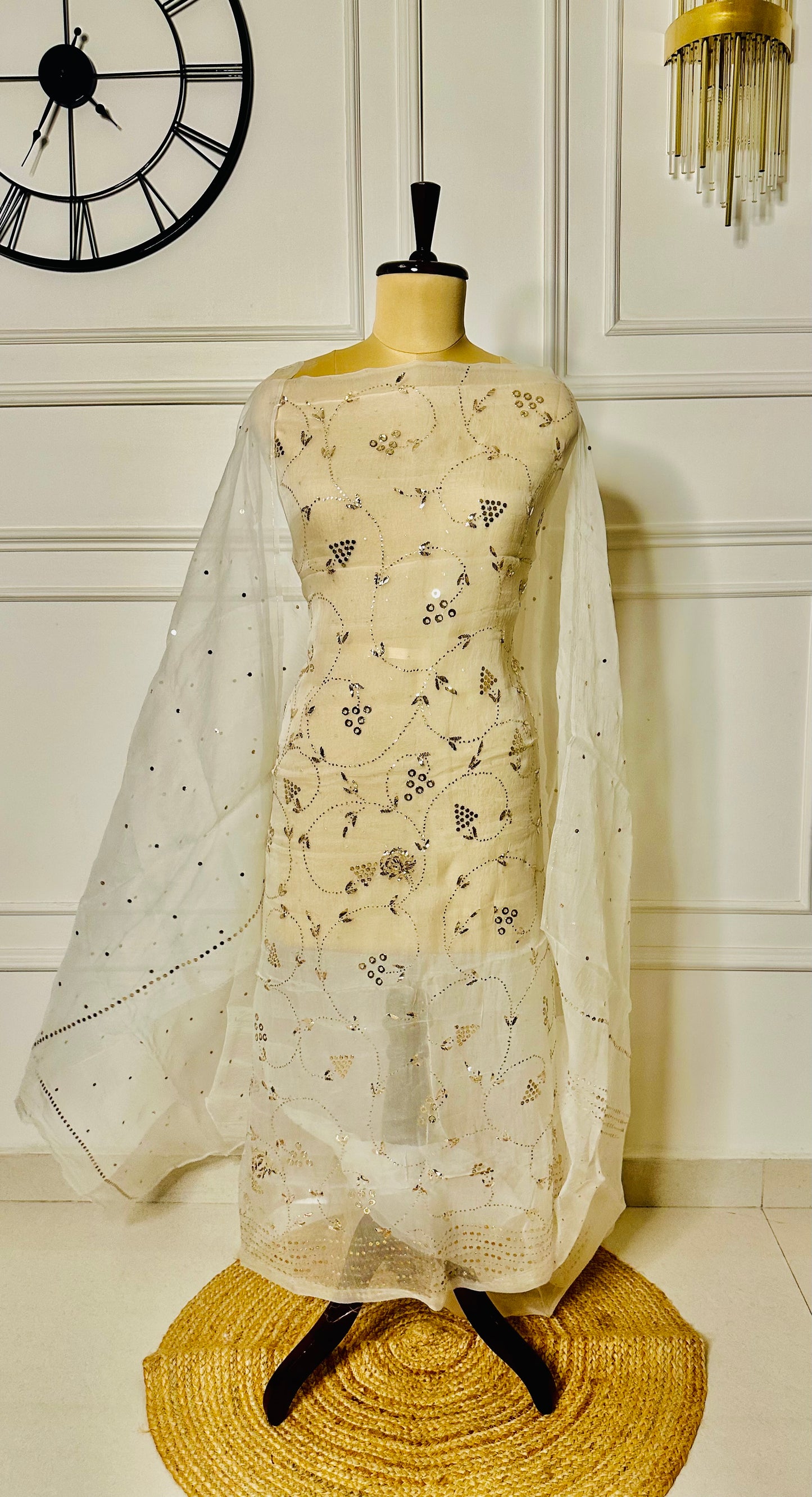 Pure organza mukaish and kamdani work suit