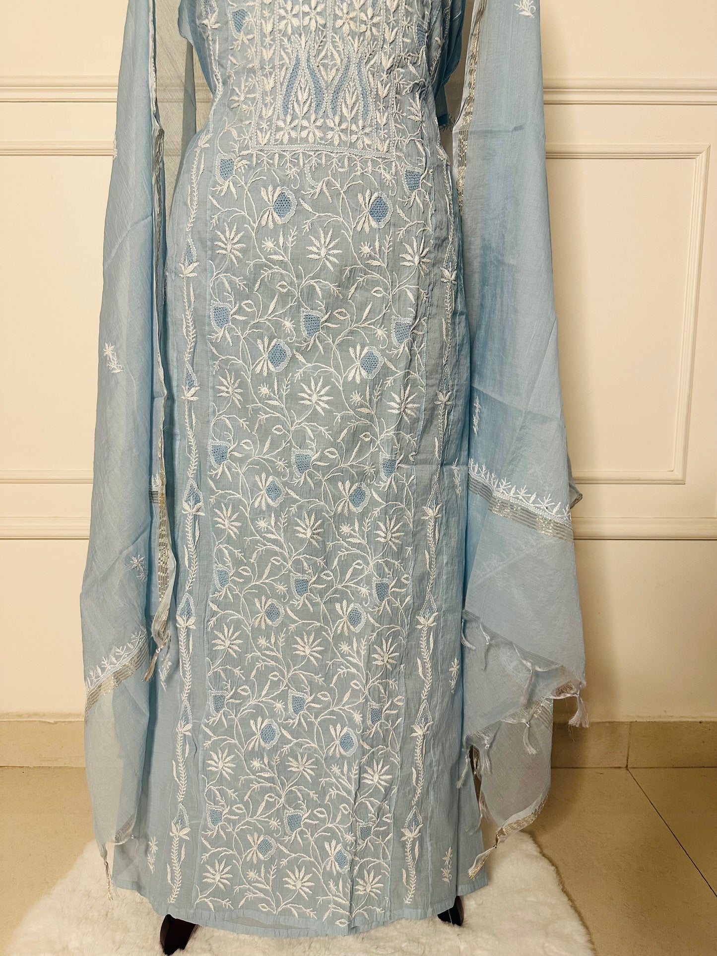 Chikankari fine jali work straight suit