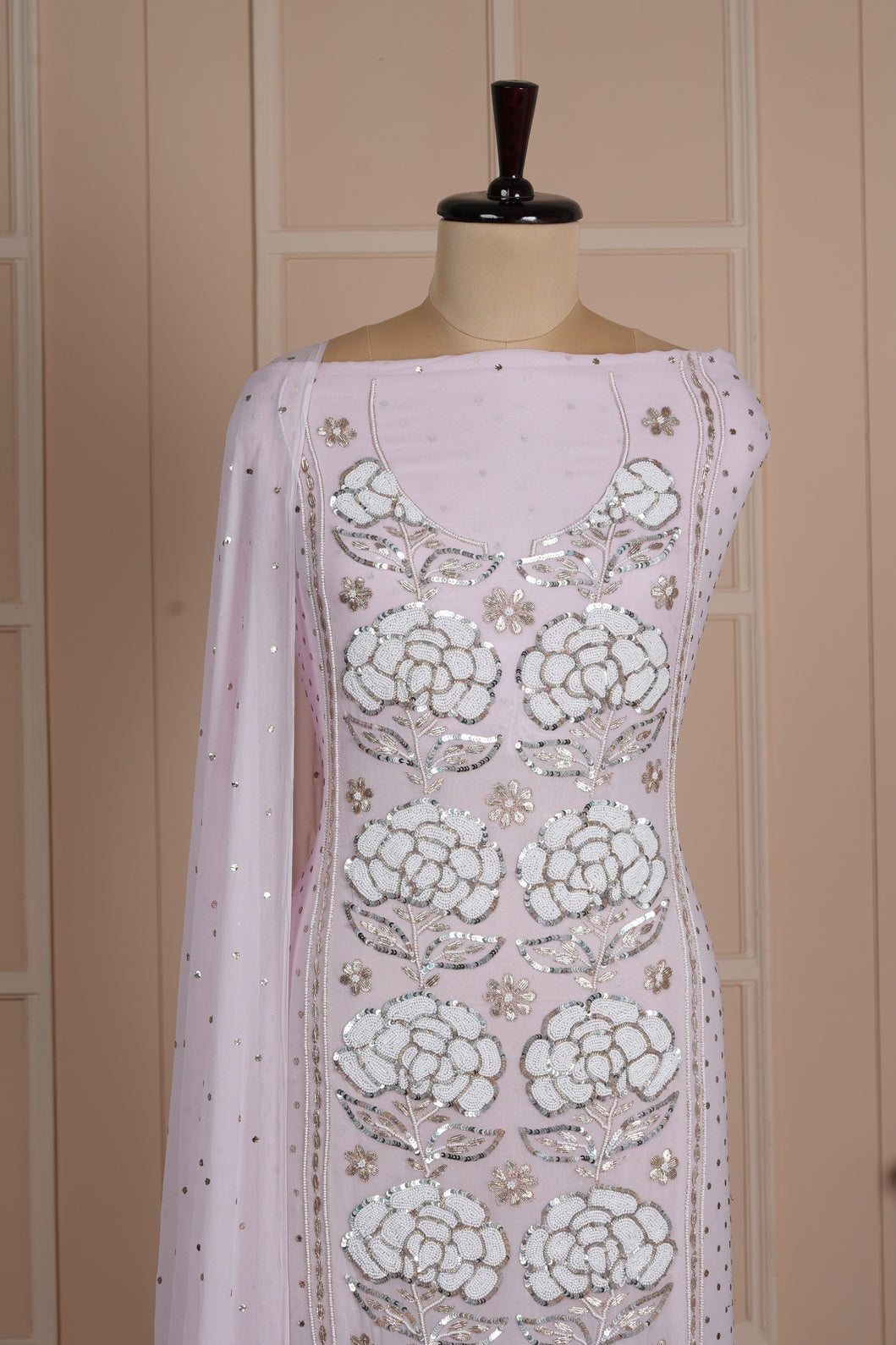 Party wear pastel pink pearl work suit