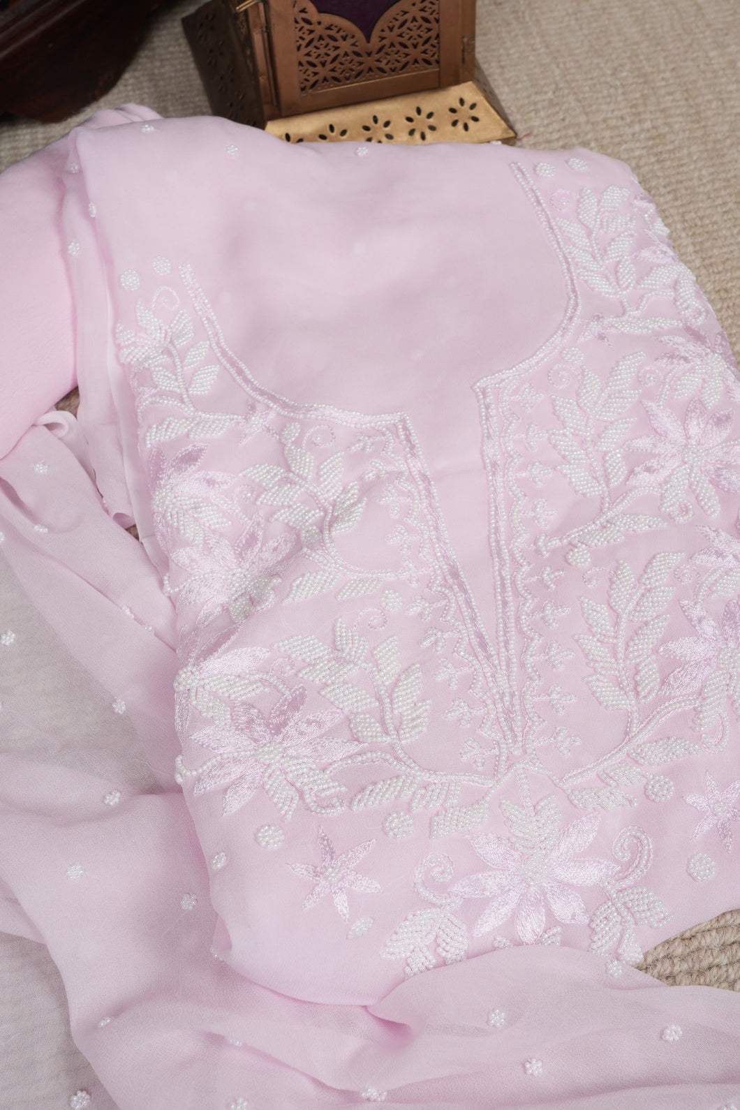 Pastel Pink Beautiful Pearl Work Suit