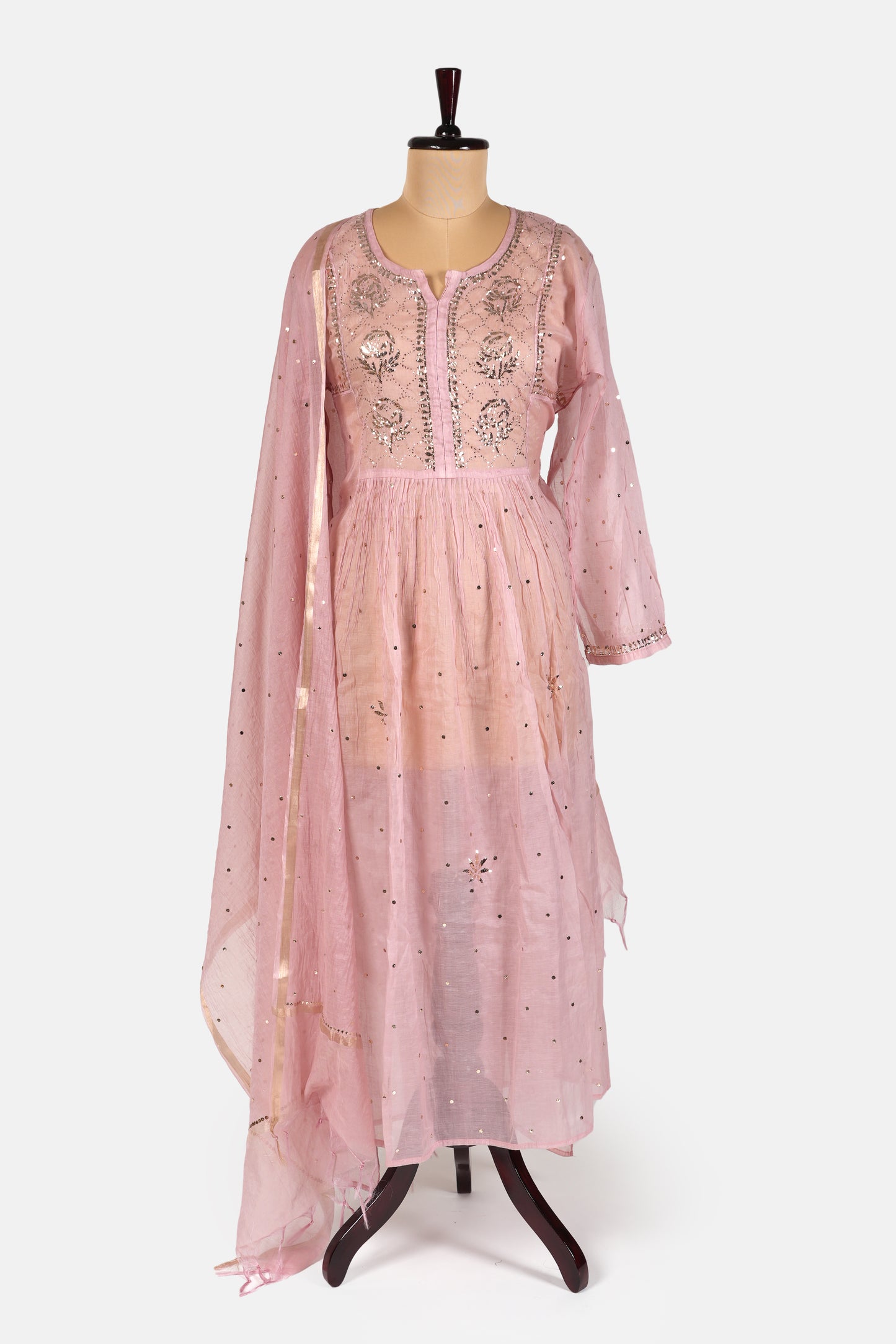 Rose Gold Pure Mulmul A-Line Suit