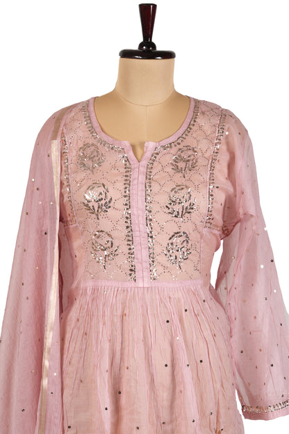 Rose Gold Pure Mulmul A-Line Suit