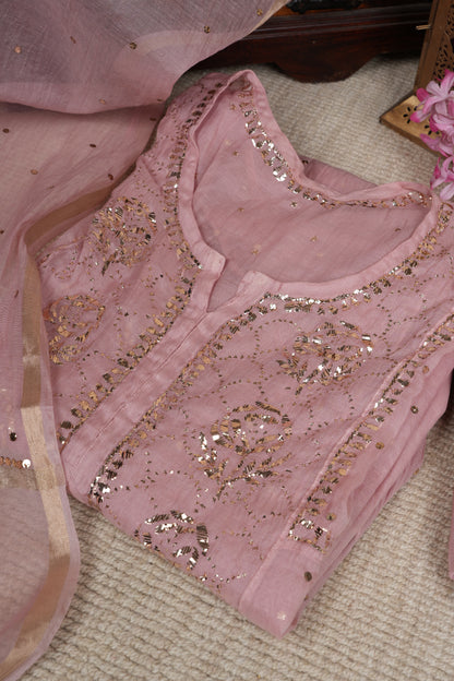 Rose Gold Pure Mulmul A-Line Suit