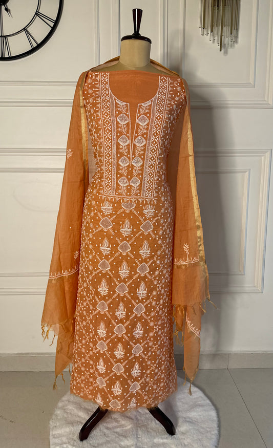 Pure mulmul chanderi full jaal work suit