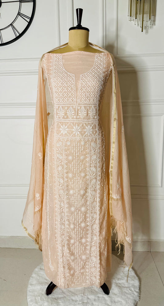 Pure mulmul chanderi panel anarkali