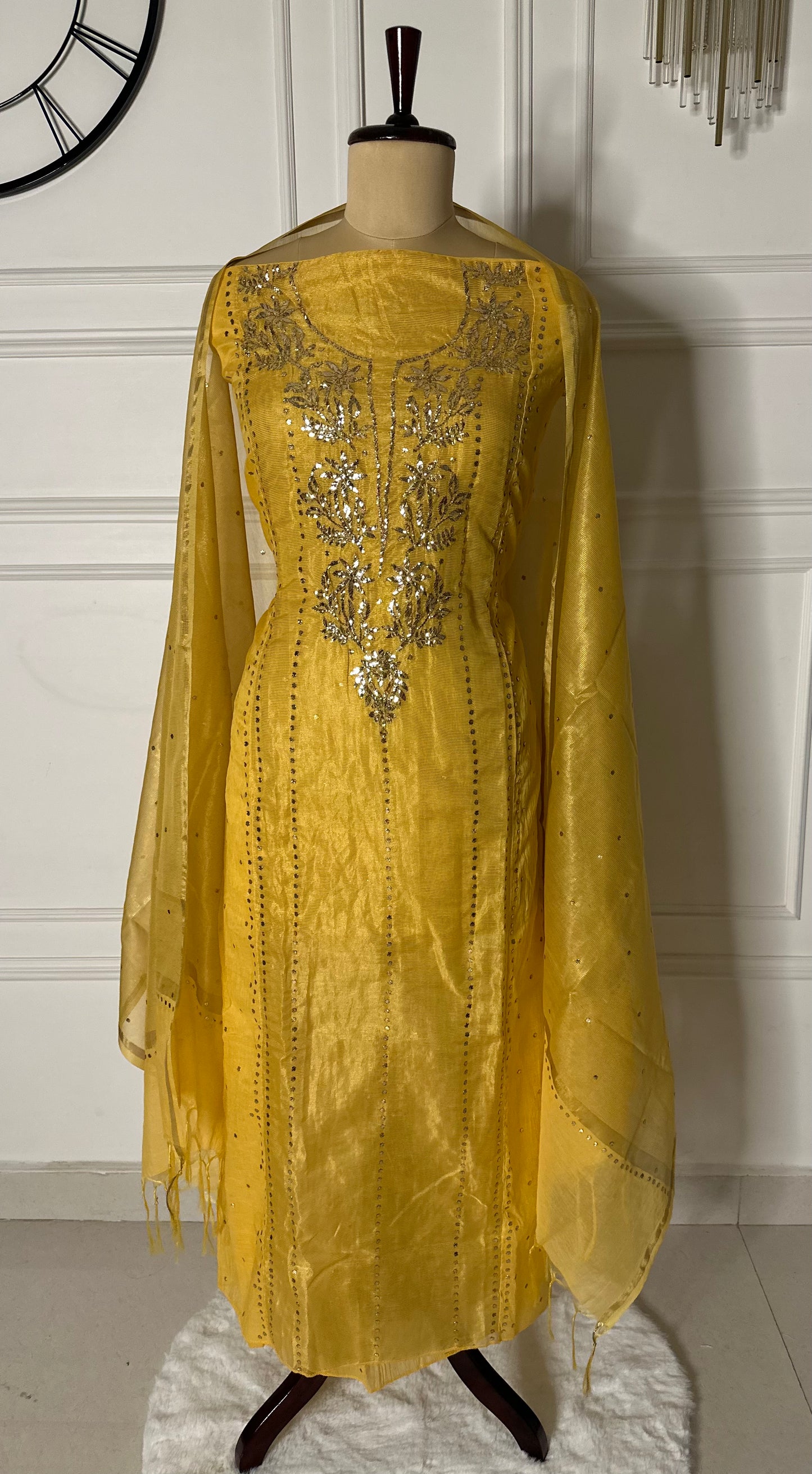 Pure mulmul chanderi tissue silk panel suit