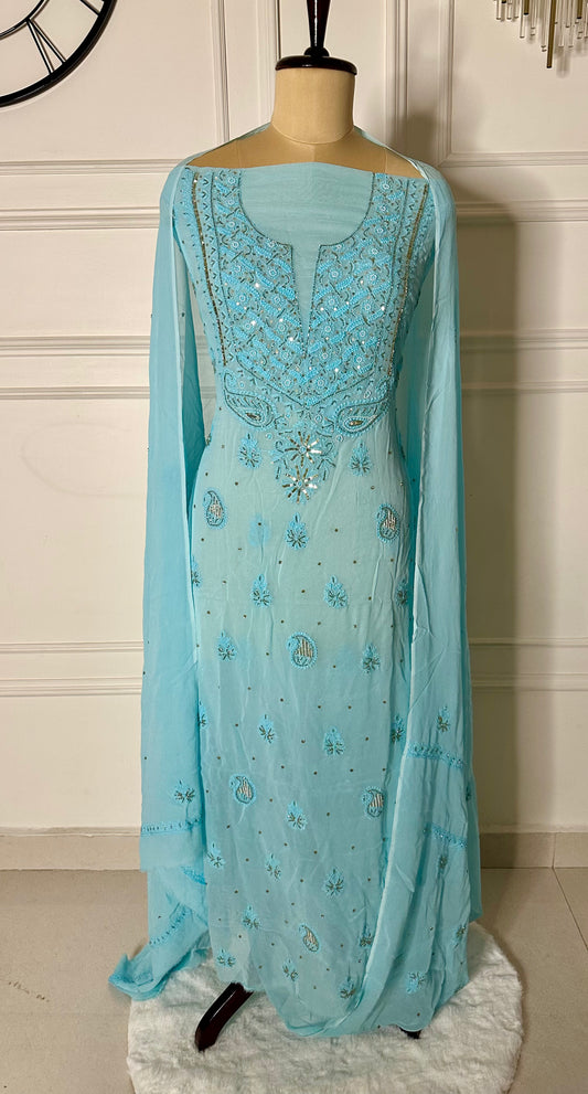 Chikankari with addon georgette suit