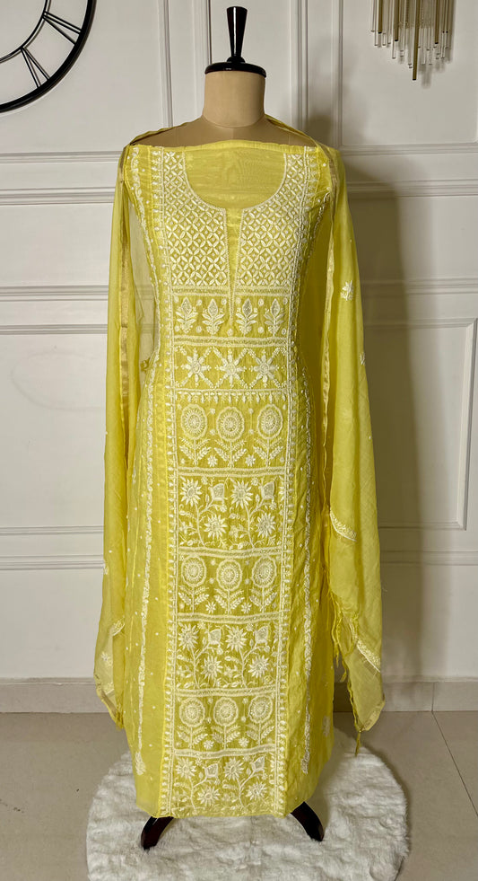 Pure mulmul chanderi panel anarkali