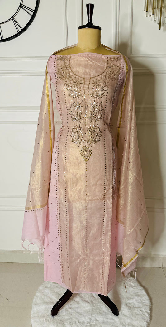 Pure mulmul chanderi tissue silk panel suit
