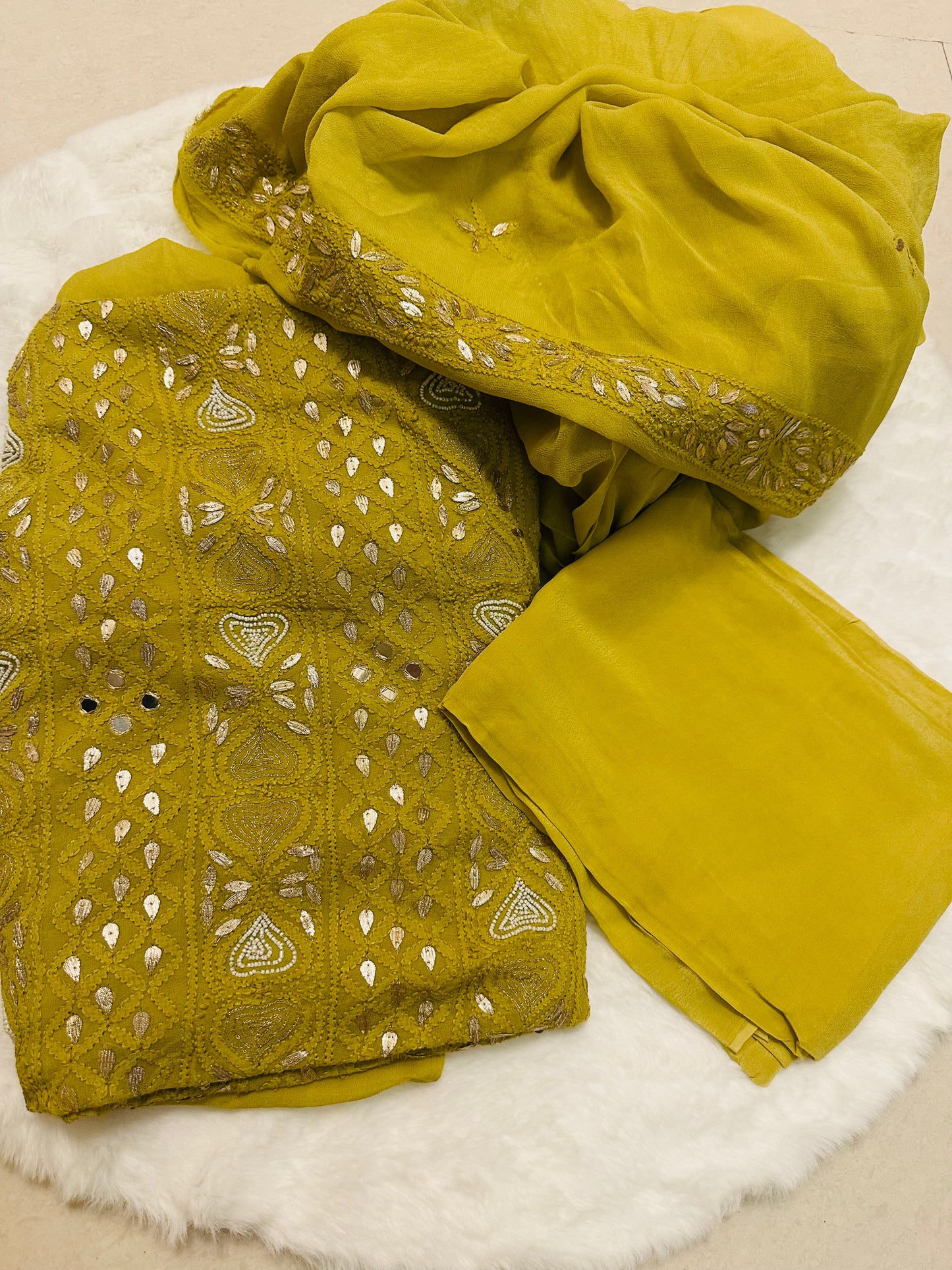 Gota Patti Mirror Work Chikankari Suit