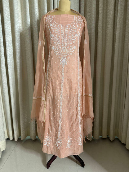 Katdana and Pearl Work Handcrafted Chikankari Pure mulmul Anarkali