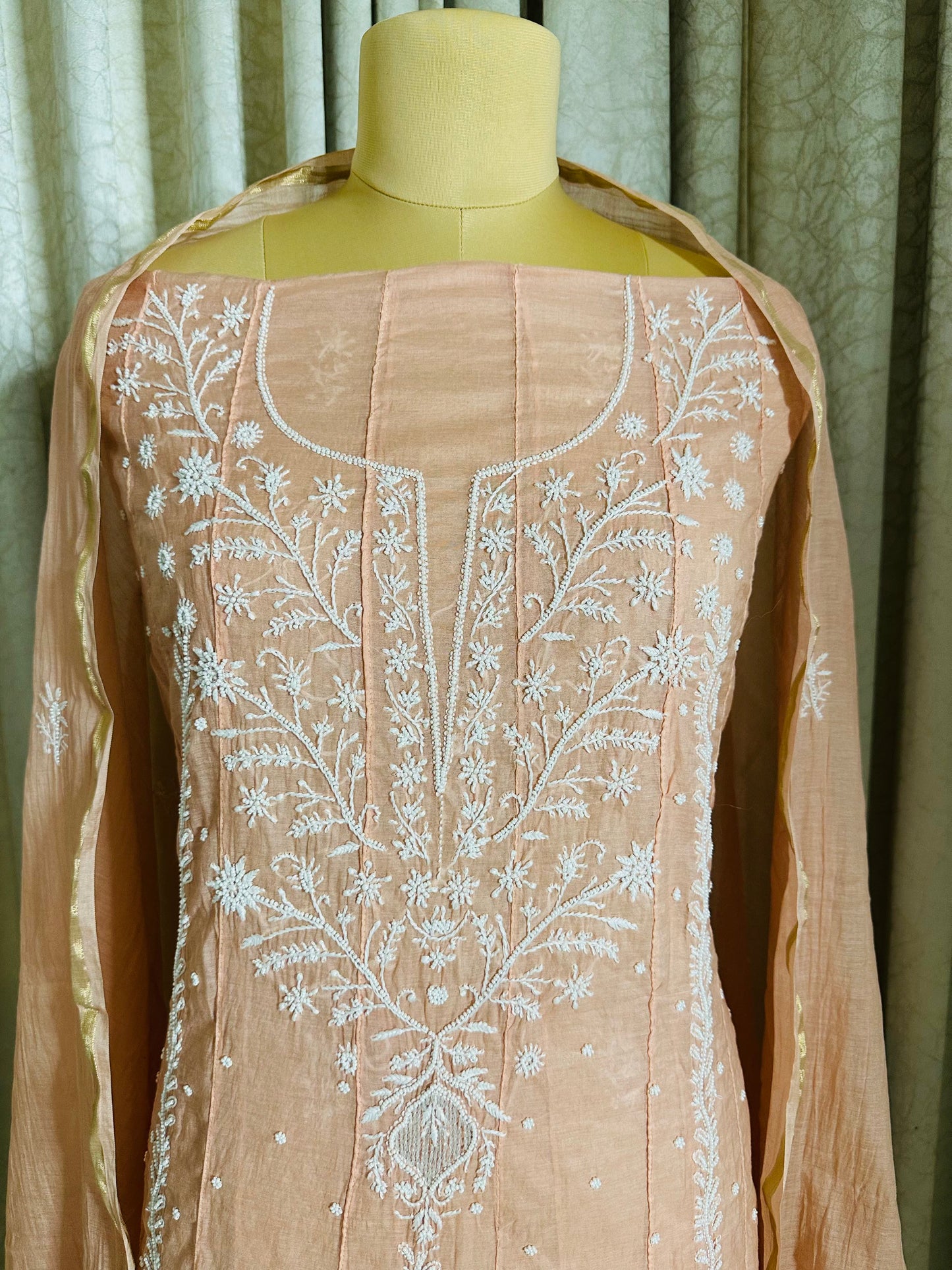 Katdana and Pearl Work Handcrafted Chikankari Pure mulmul Anarkali