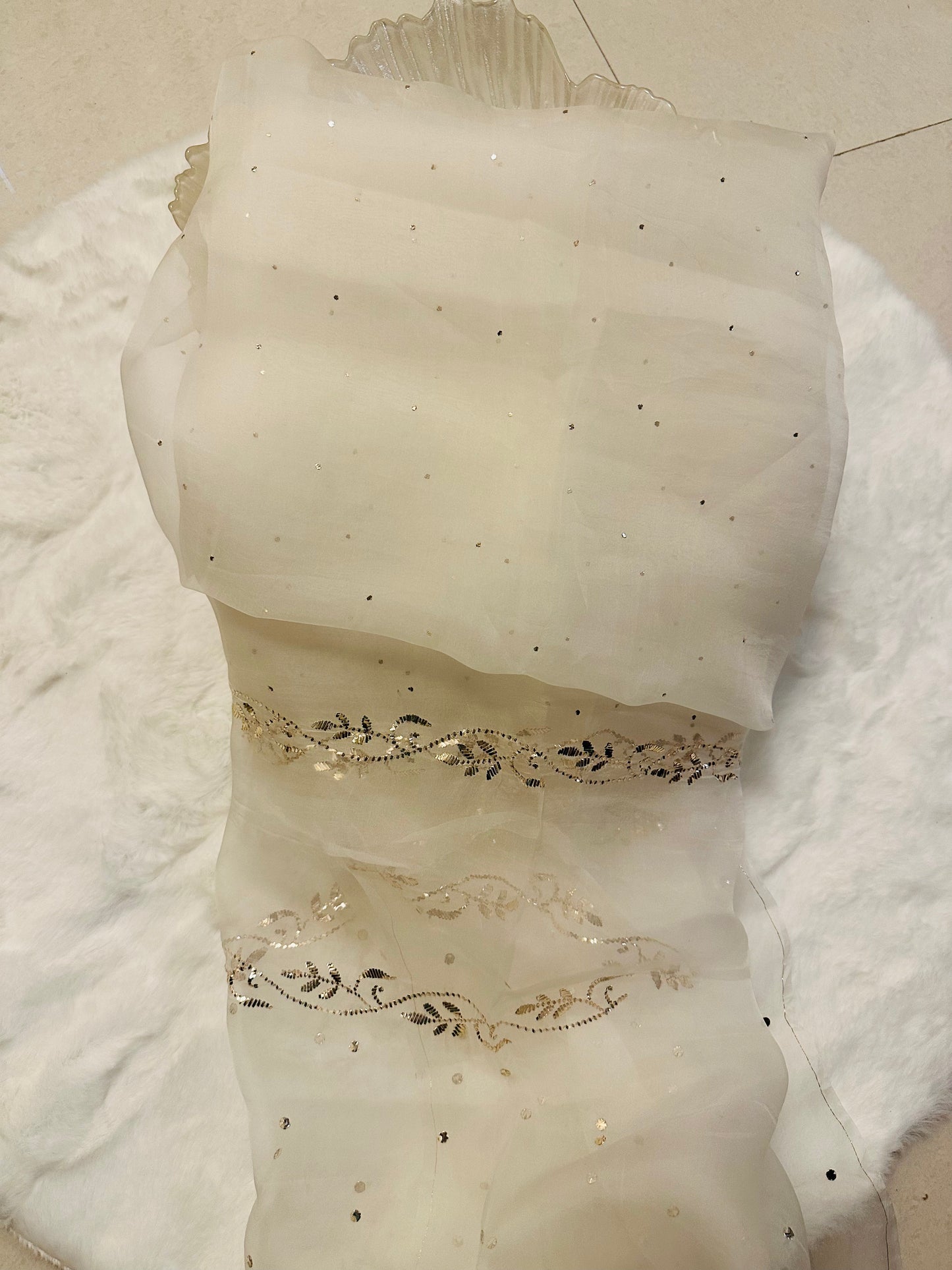 Pure organza mukaish work suit