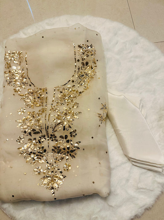 Pure organza mukaish work suit