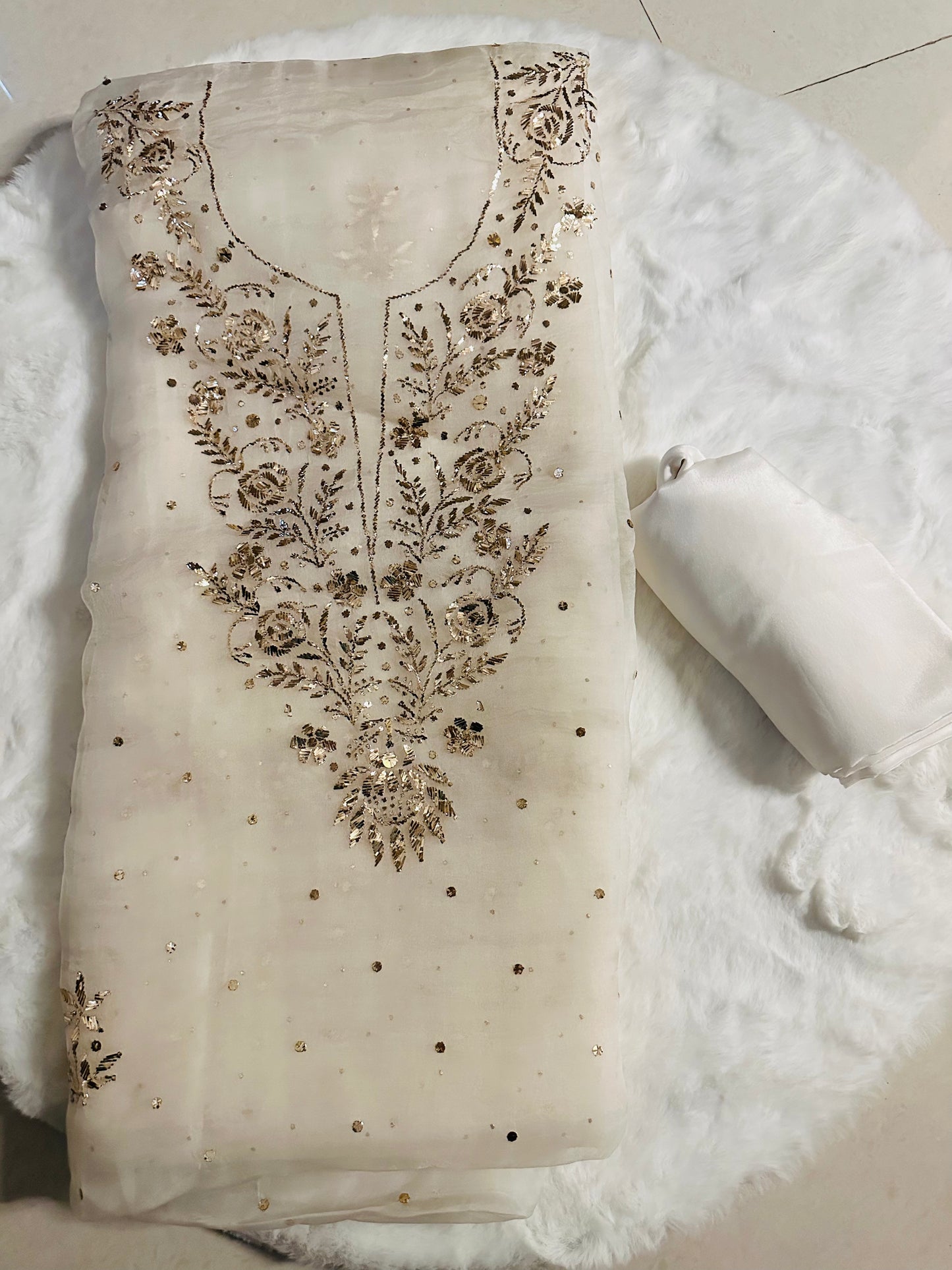 Pure organza mukaish work suit