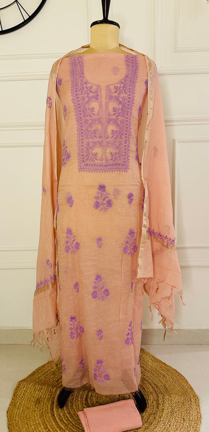 Mul chanderi 3-piece straight suit