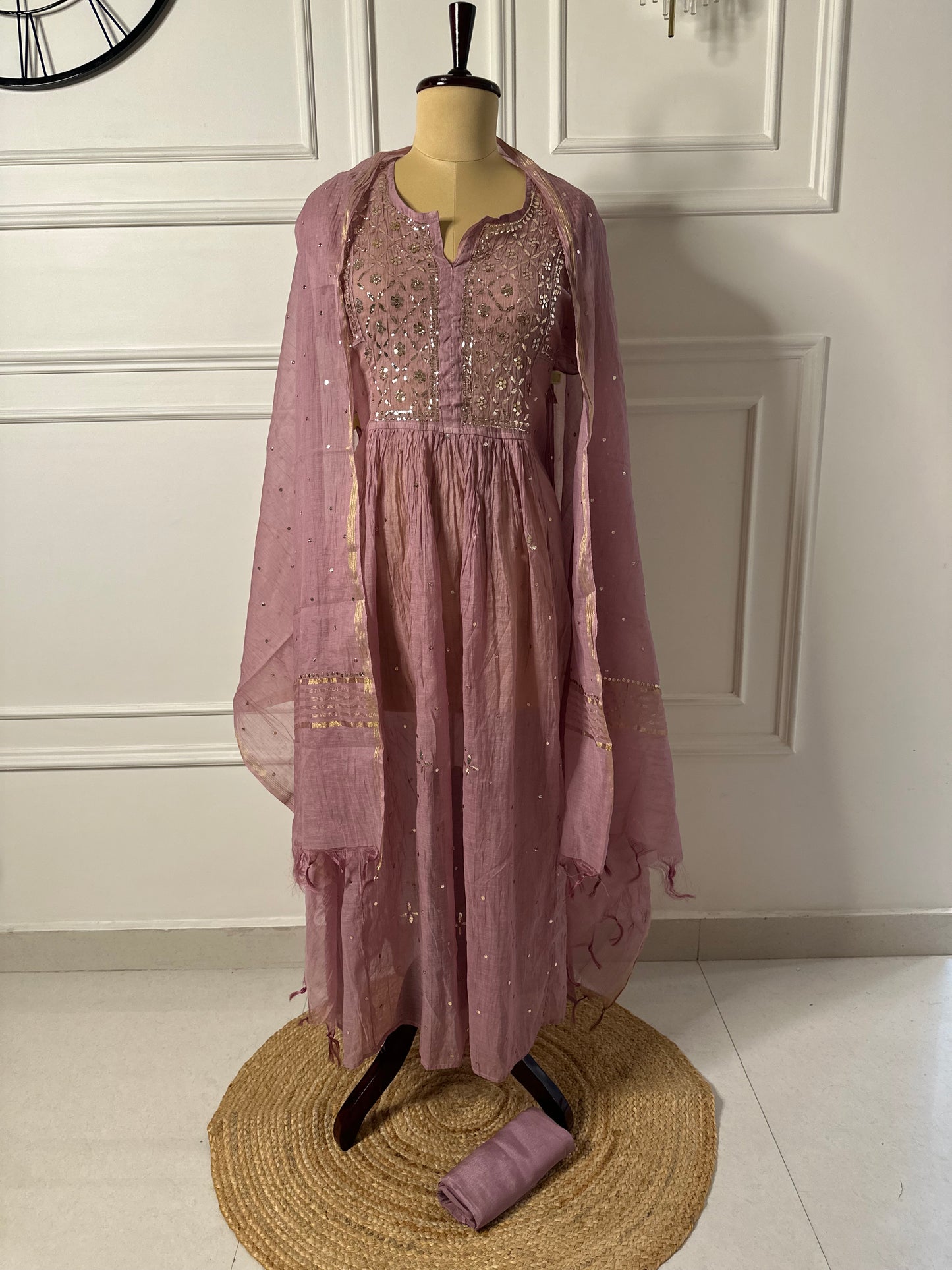 Mul chanderi 3-piece A-line suit