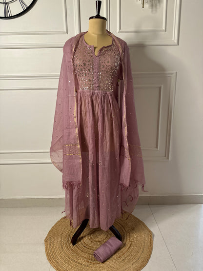 Mul chanderi 3-piece A-line suit