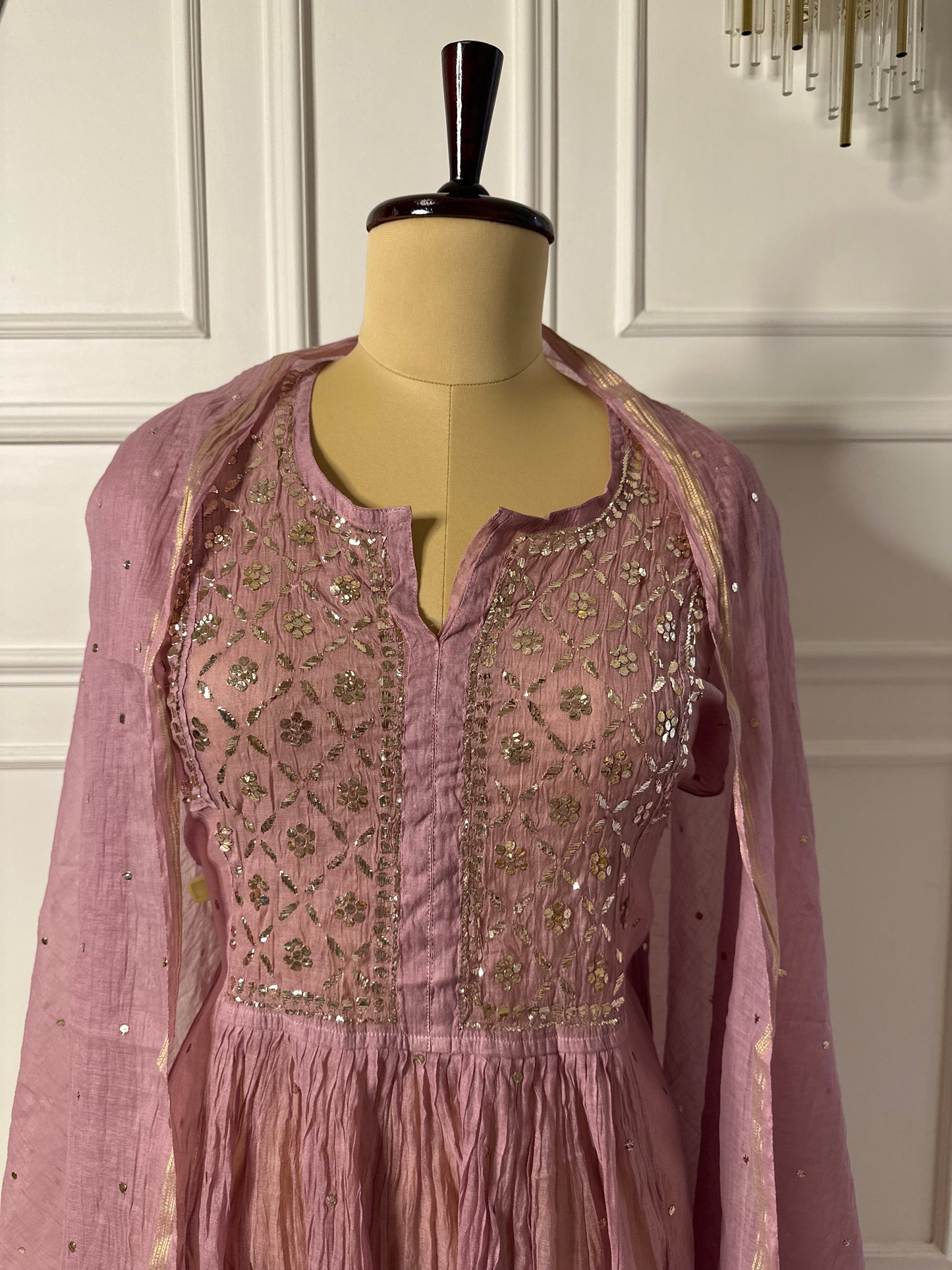 Mul chanderi 3-piece A-line suit