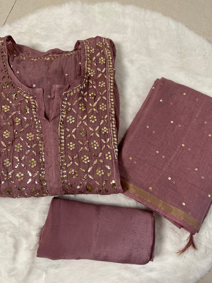 Mul chanderi 3-piece A-line suit