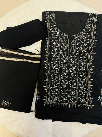 Mul chanderi 3-piece straight suit