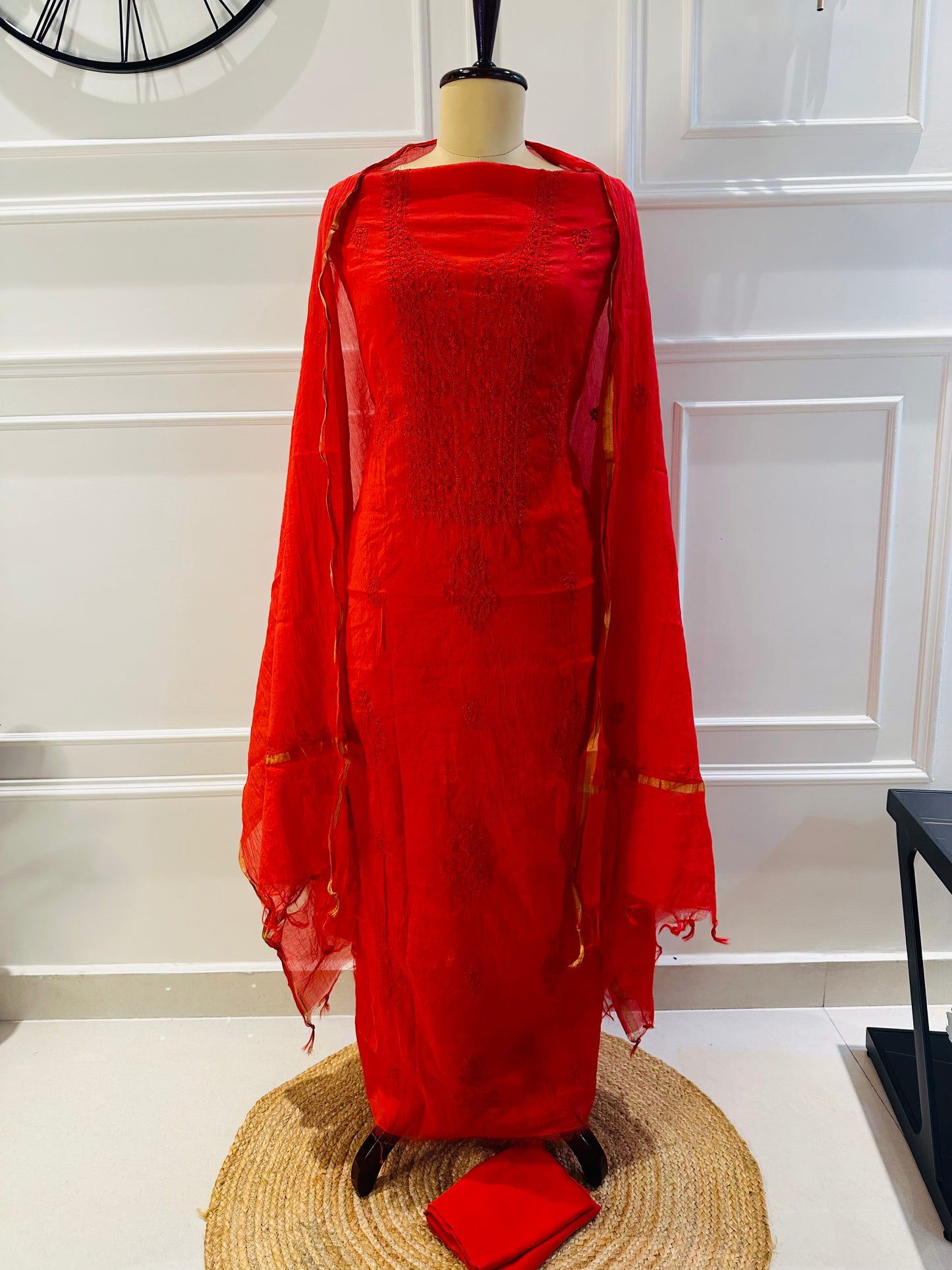 Mul chanderi 3-piece straight suit