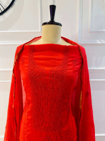 Mul chanderi 3-piece straight suit
