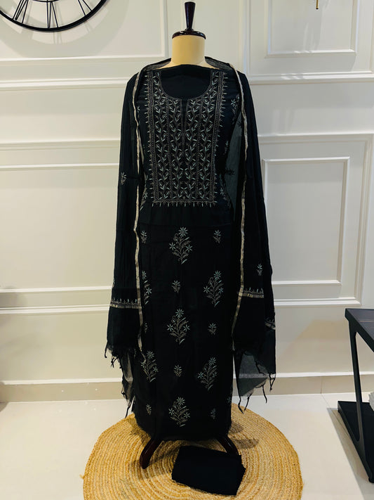 Mul chanderi 3-piece straight suit