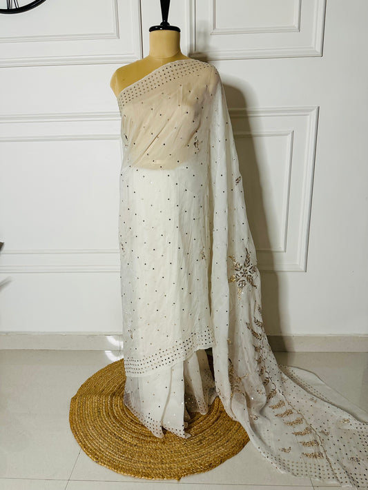 Kamdani and mukaish work organza saree