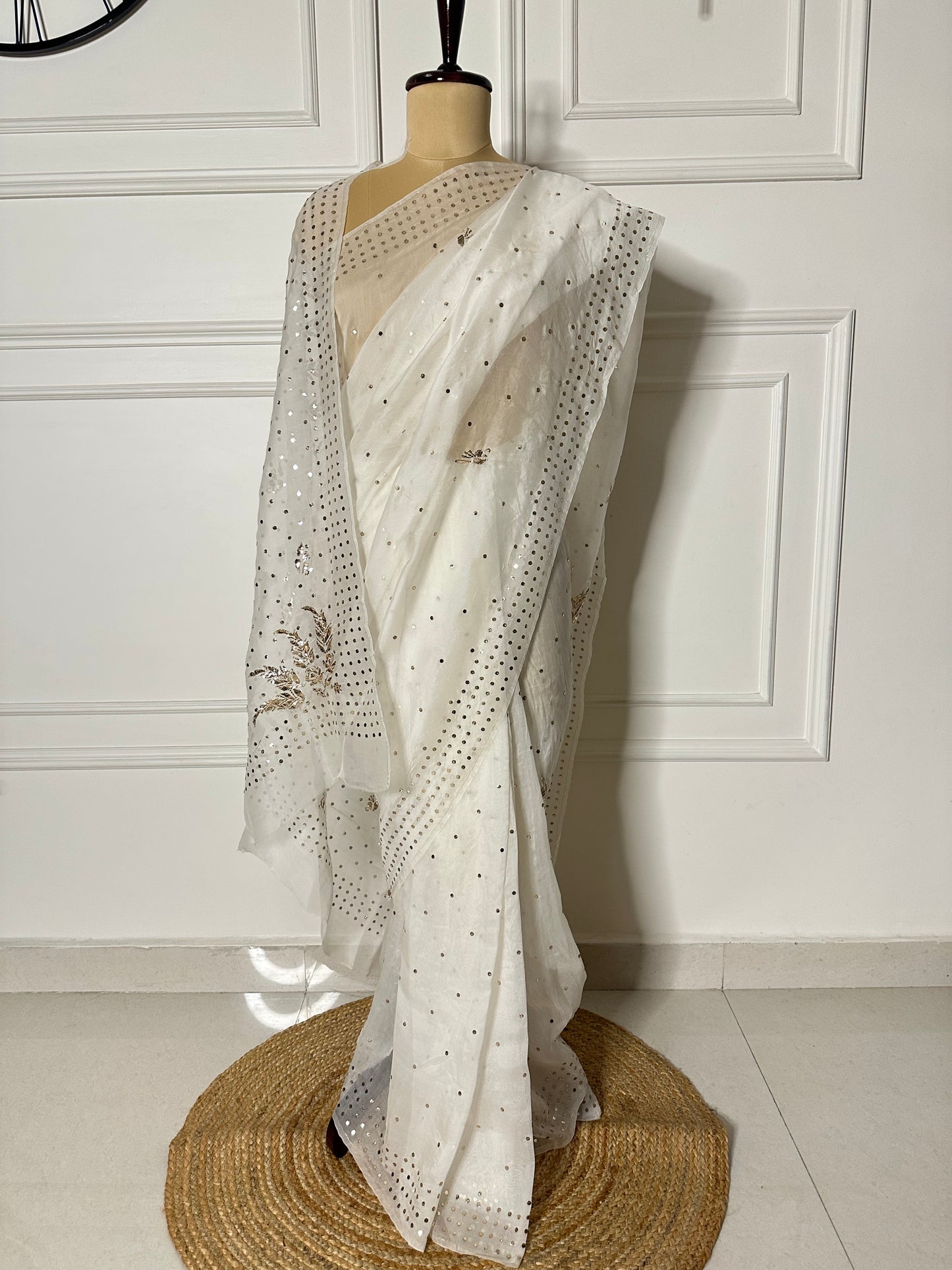 Kamdani and mukaish work organza saree
