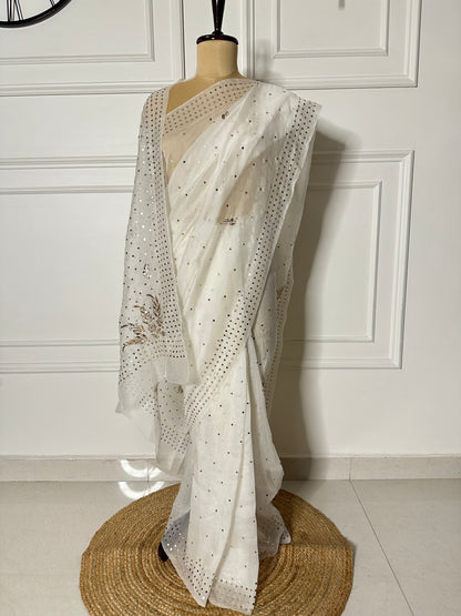 Kamdani and mukaish work organza saree