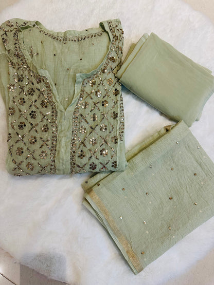 Mul chanderi 3-piece A-line suit