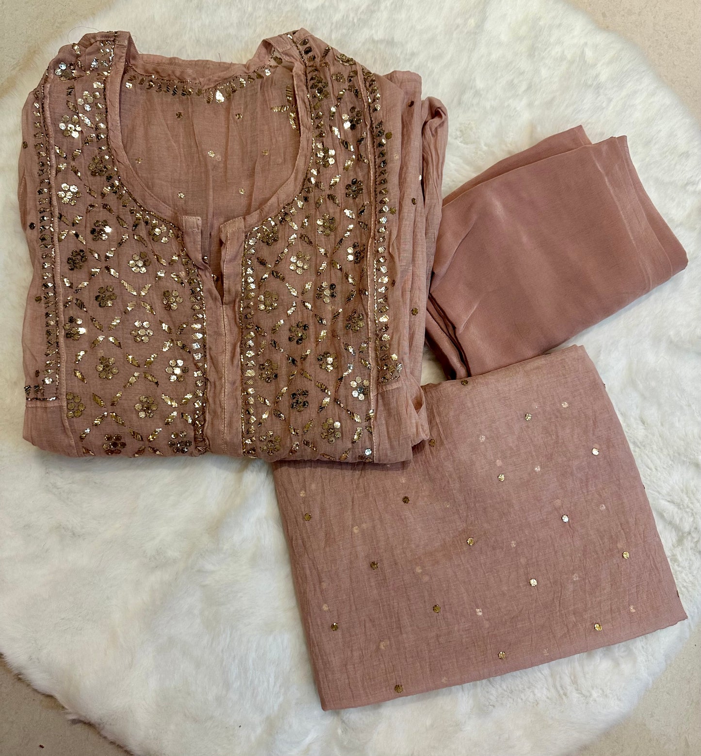 Mul chanderi 3-piece A-line suit