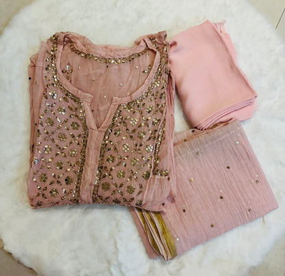 Mul chanderi 3-piece A-line suit