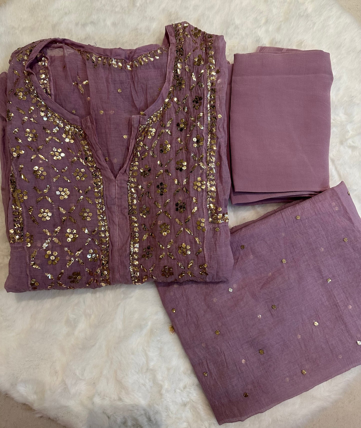 Mul chanderi 3-piece A-line suit