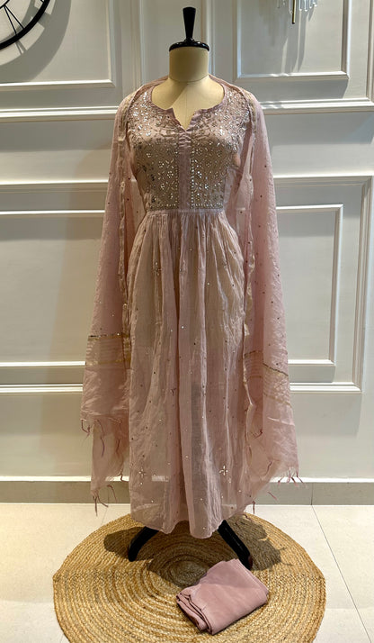 Mul chanderi 3-piece A-line suit