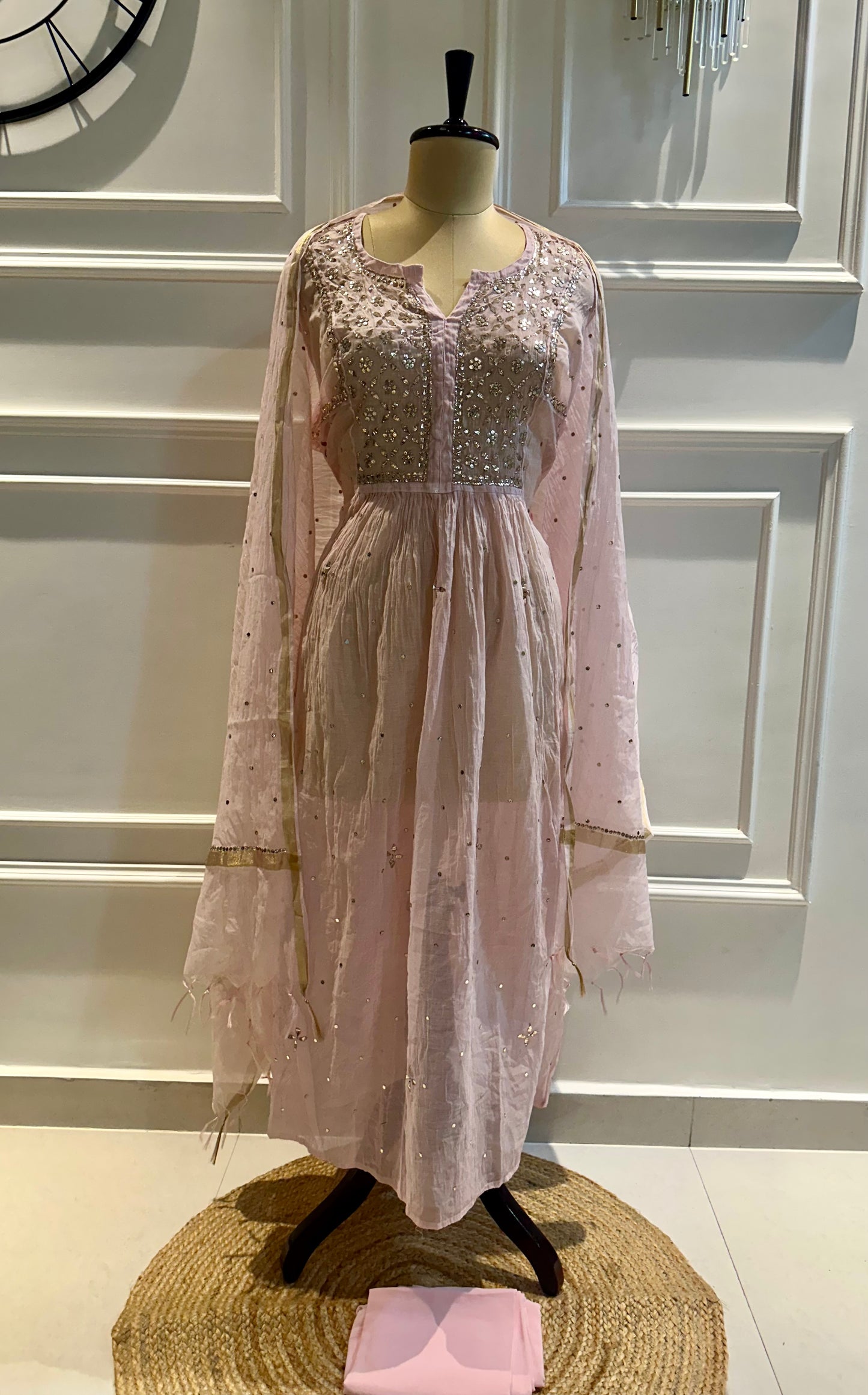 Mul chanderi 3-piece A-line suit