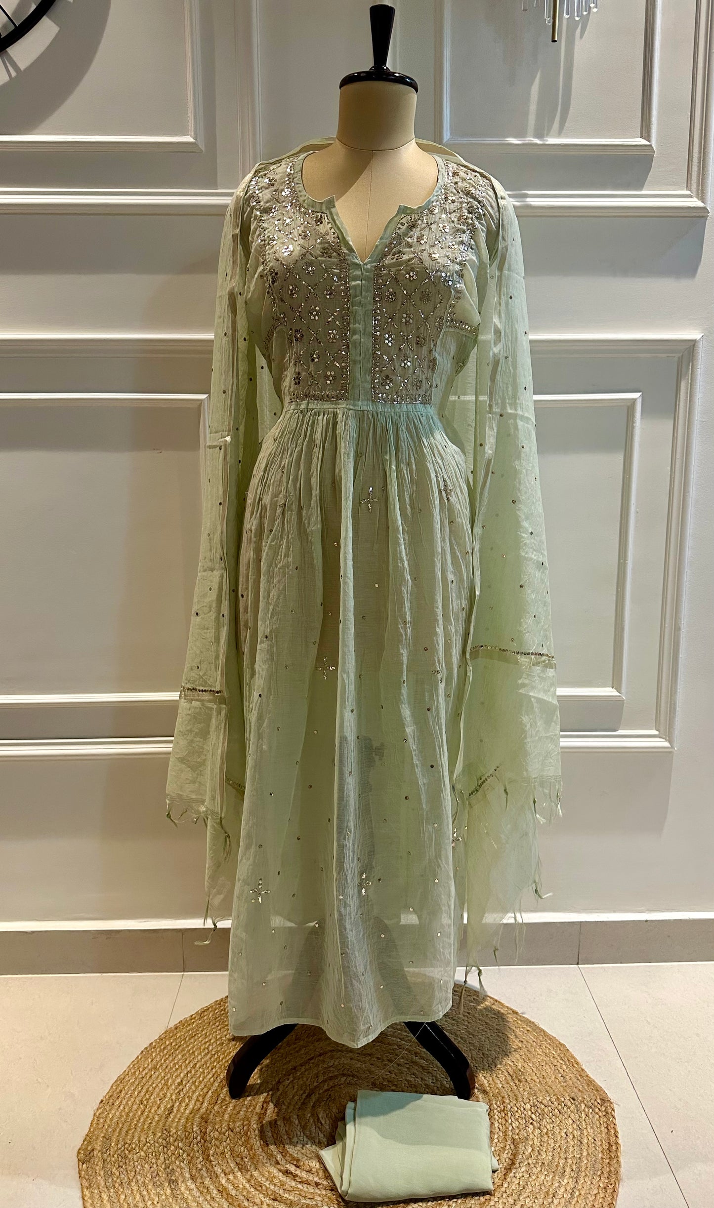 Mul chanderi 3-piece A-line suit