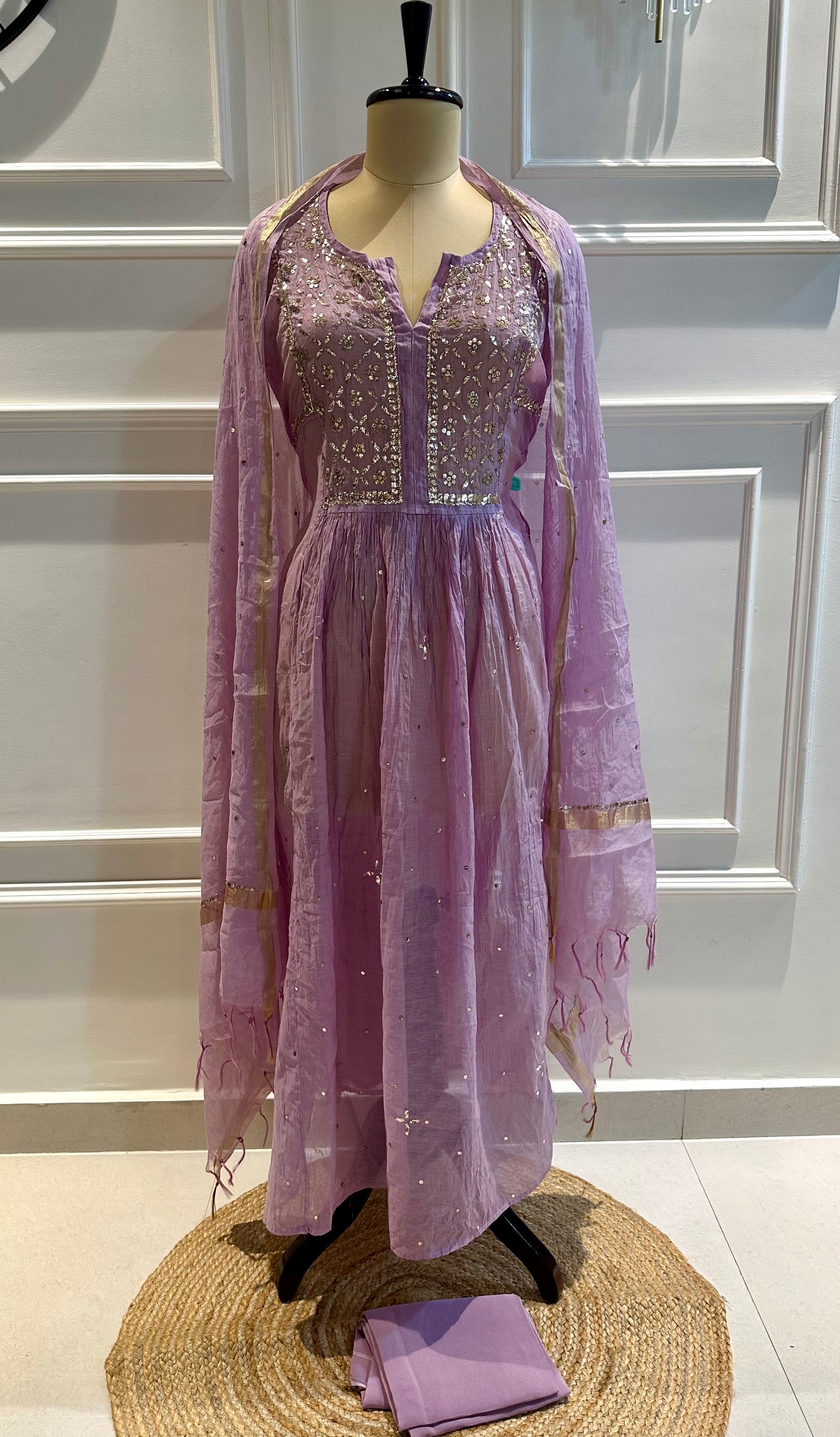Mul chanderi 3-piece A-line suit